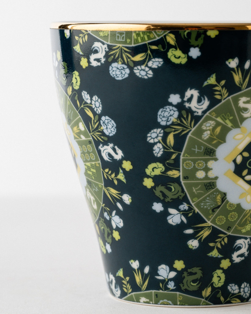 Duali floral-patterned ceramic teacup with gold rim and intricate decorative detailing